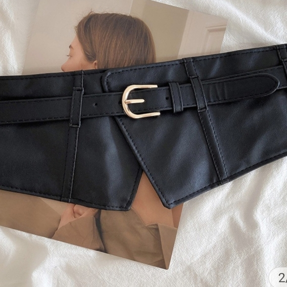 Belt Wanita Corset Obi Kulit Gasper Retro Black Wide Waistband "KOR4" - Picture 2 of 5